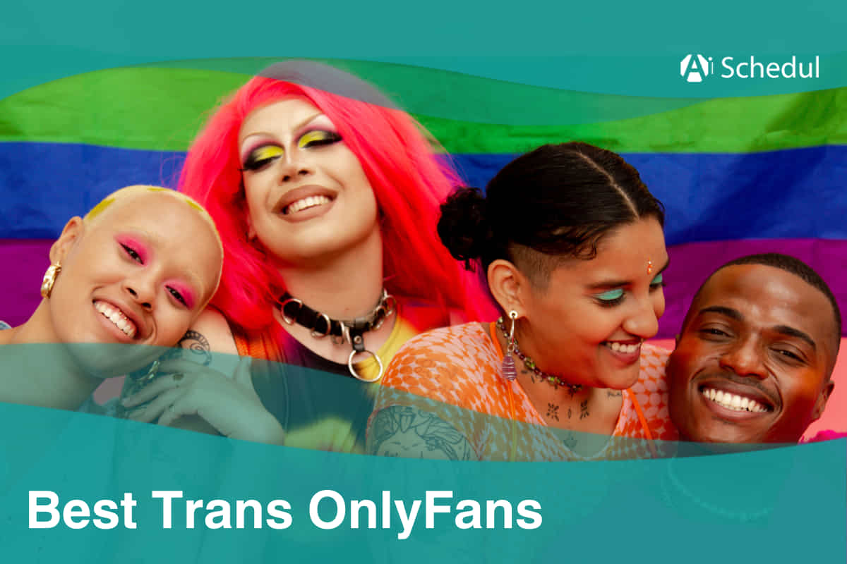 Photo of three trans OnlyFans models in front of LGBT flag